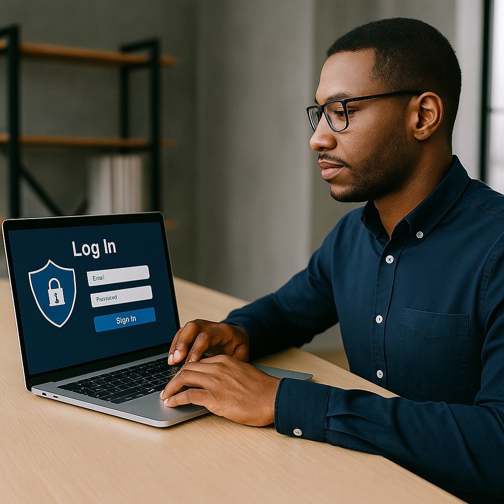 Secure login to a verified ad account interface representing risk-free advertising access